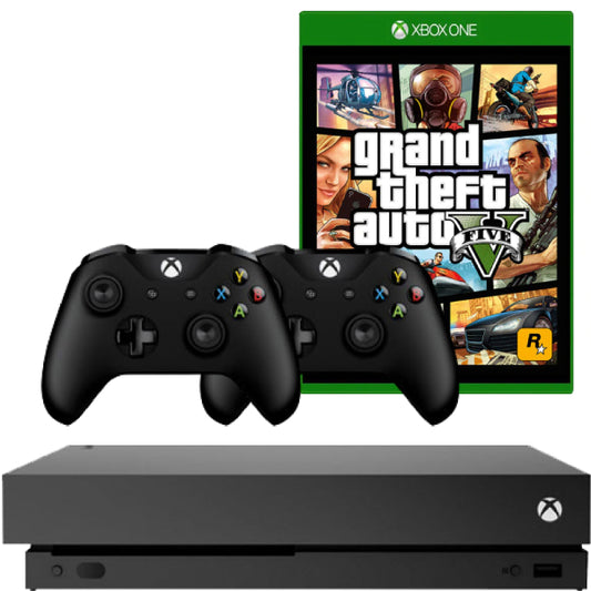 Consola Microsoft Xbox One X, 1TB, NEGRU + 2 Controllere  + Joc GTA 5  Refurbished